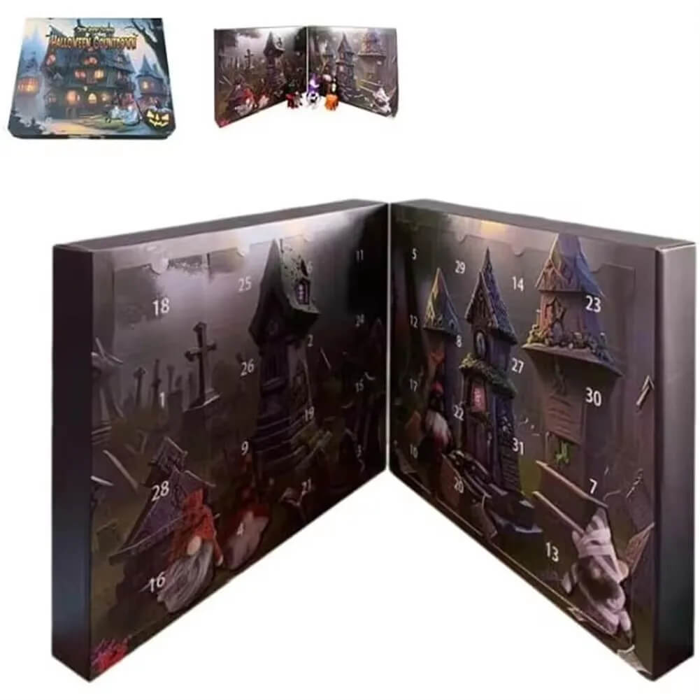 Jule Nisse & Halloween Adventskalender 2024 - Nedtelling med Samlefigurer, Barnevennlig Hjemmedekorasjon og Nedtellingskalender