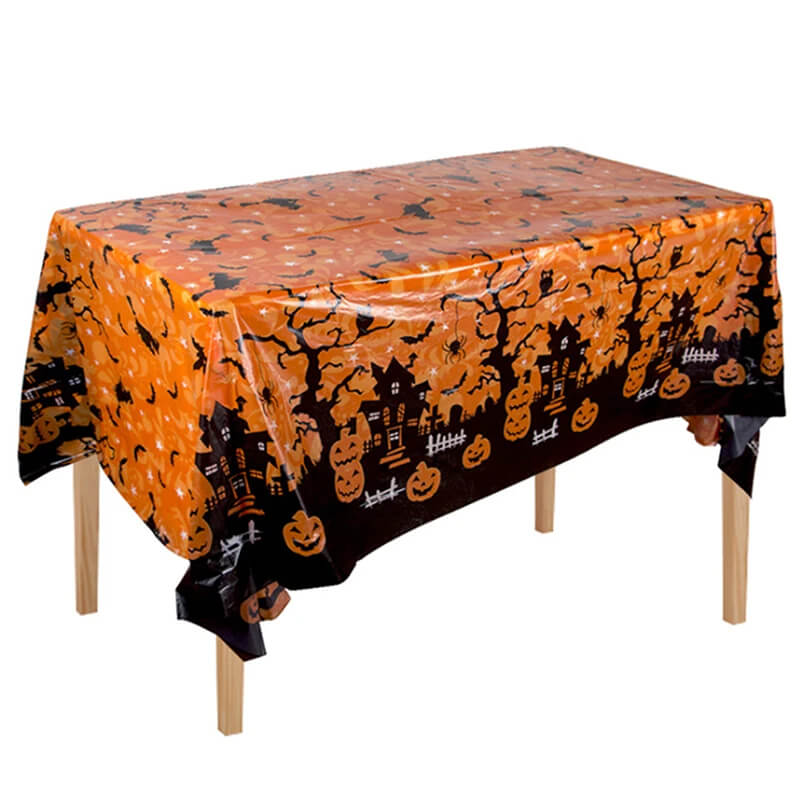 Halloween Duk med Gresskar og Spindelnett – Plastduk for Festbord og Hjemmeinnredning 220x130 cm