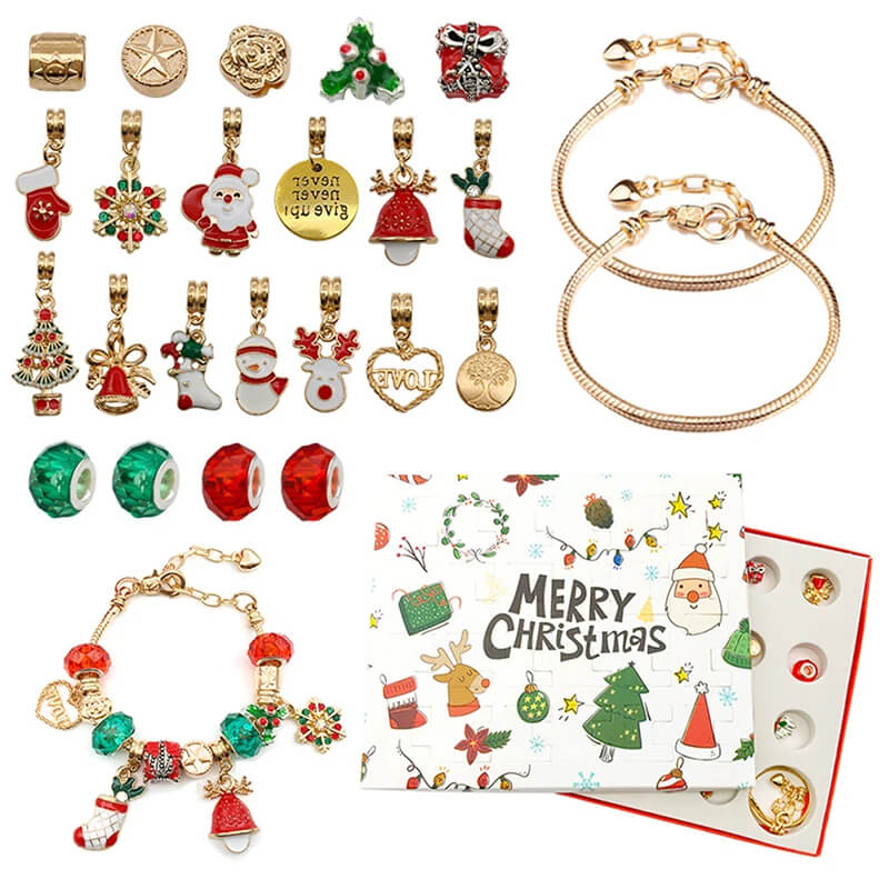 Luksuriøs Smykke-Adventskalender – 24 Luker med Armbånd & Berlocker