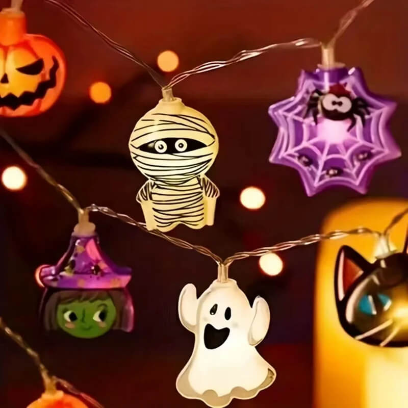 Halloween LED Lyslenke med Gresskar, Spøkelser og Spindelnett – Dekorative Lyslenker for Innendørs og Utendørs 2024