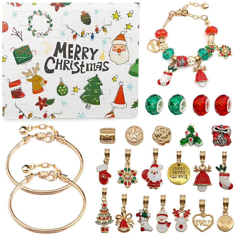 Luksuriøs Smykke-Adventskalender – 24 Luker med Armbånd & Berlocker