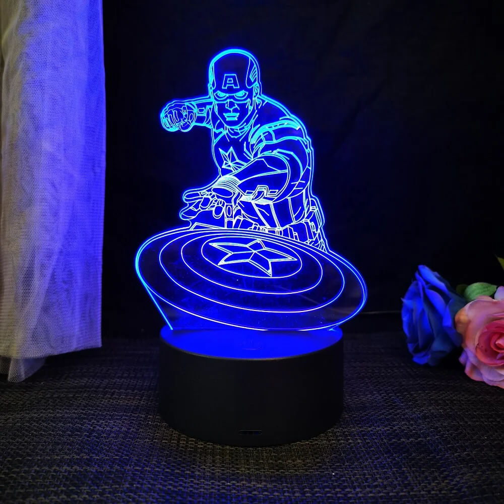 3D Superhelt LED Nattlampe med Fjernkontroll | 16 Farger & Touch – USB & Batteridrevet Akryllampe for Barn & Gamingrom