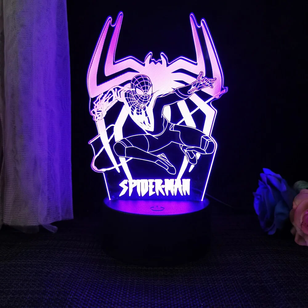 3D Superhelt LED Nattlampe med Fjernkontroll | 16 Farger & Touch – USB & Batteridrevet Akryllampe for Barn & Gamingrom