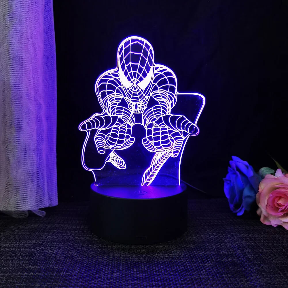 3D Superhelt LED Nattlampe med Fjernkontroll | 16 Farger & Touch – USB & Batteridrevet Akryllampe for Barn & Gamingrom
