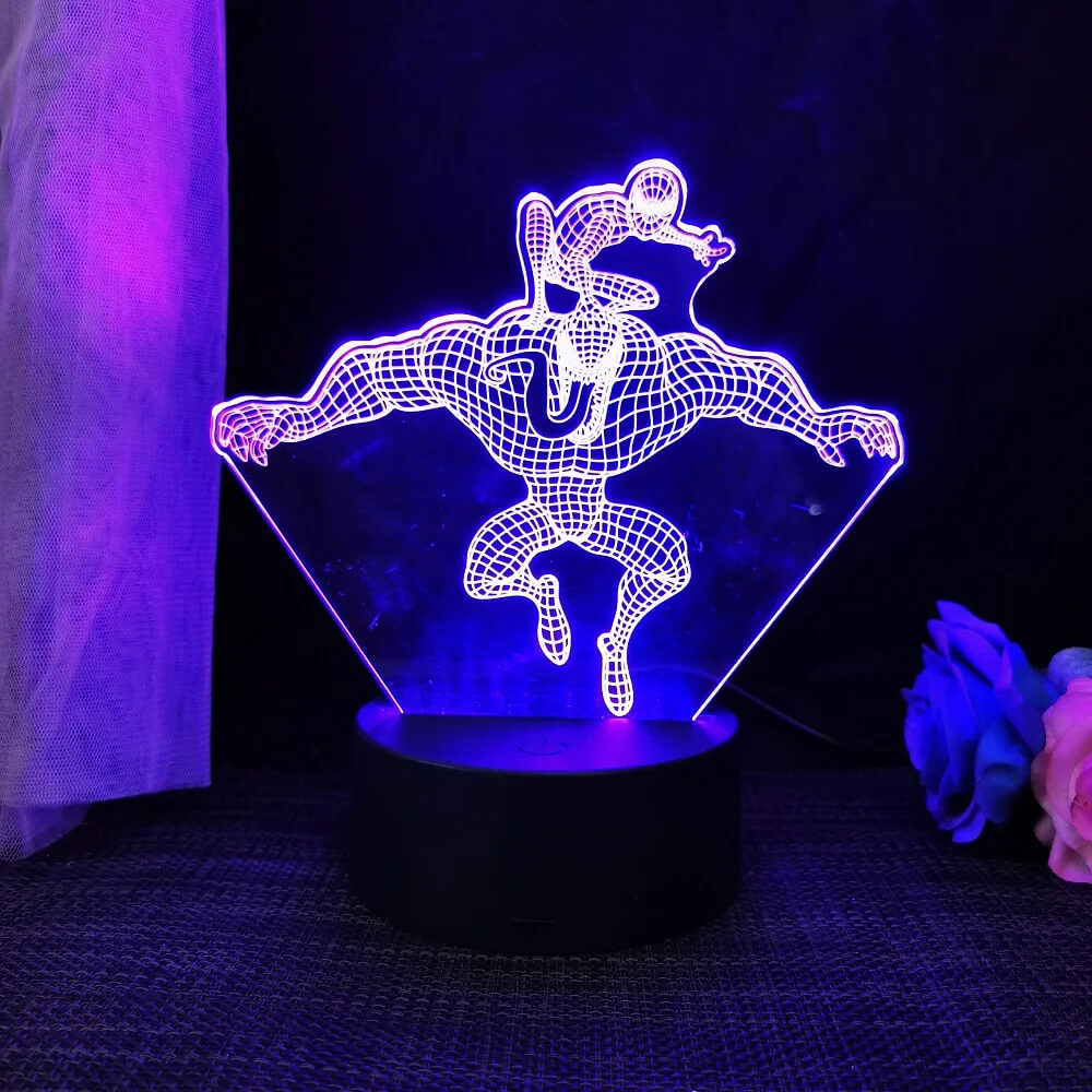 3D Superhelt LED Nattlampe med Fjernkontroll | 16 Farger & Touch – USB & Batteridrevet Akryllampe for Barn & Gamingrom