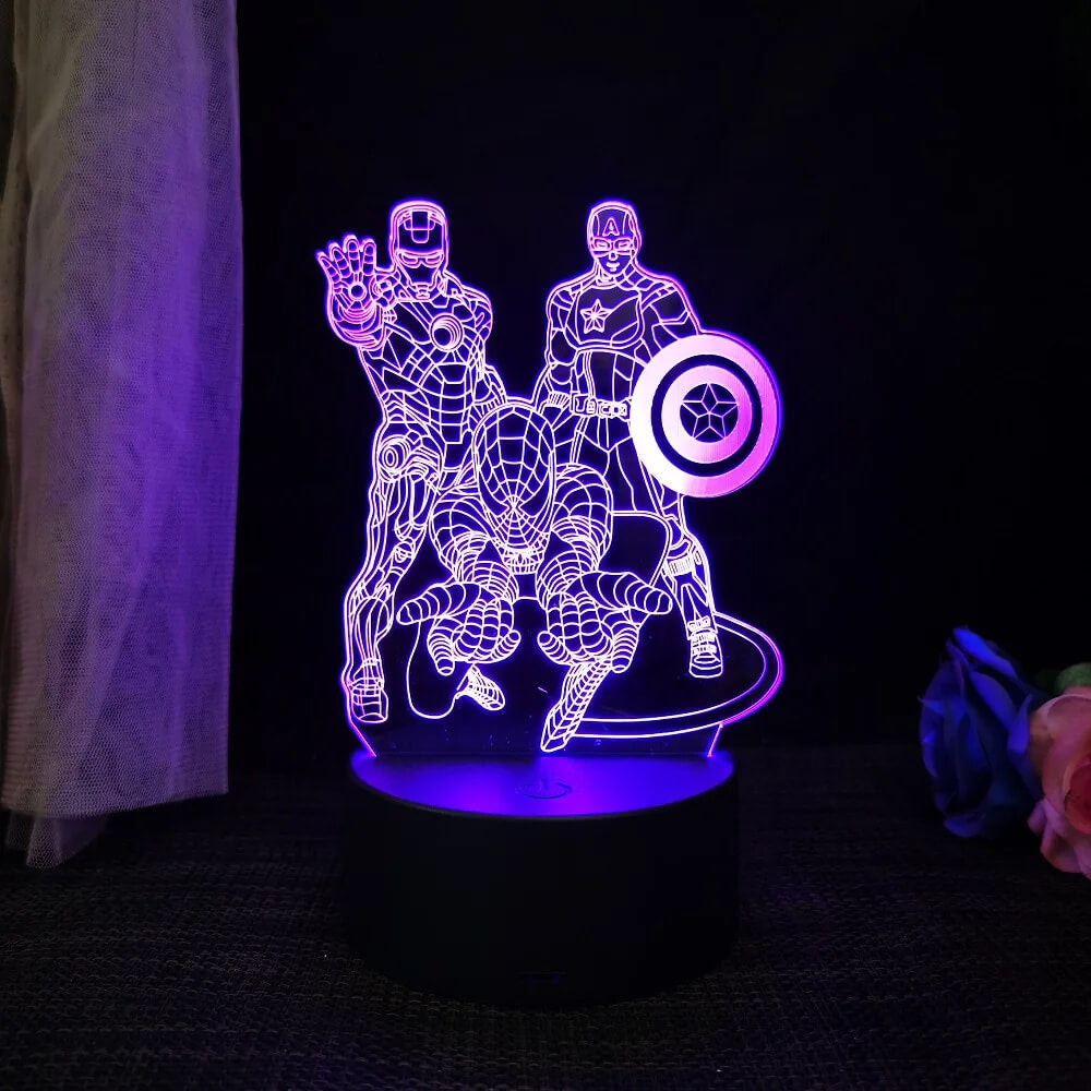 3D Superhelt LED Nattlampe med Fjernkontroll | 16 Farger & Touch – USB & Batteridrevet Akryllampe for Barn & Gamingrom