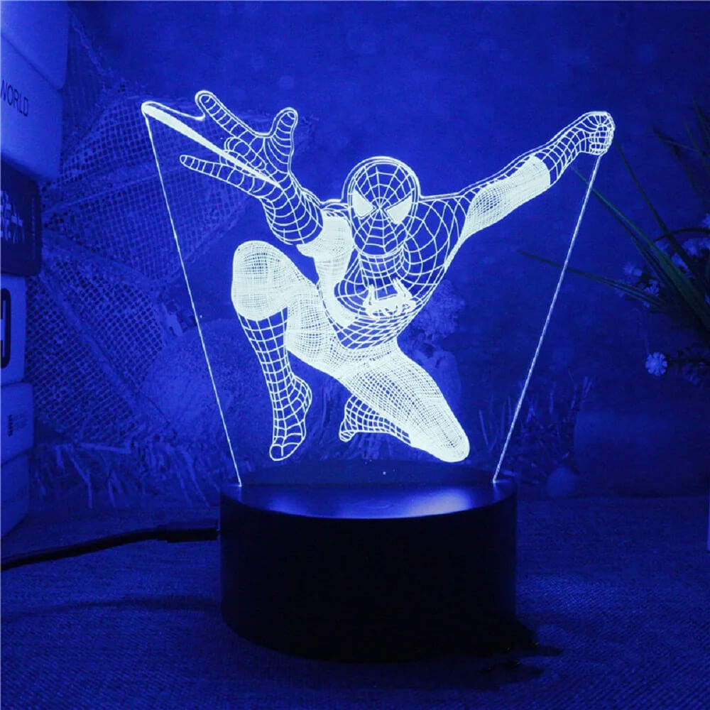 3D Superhelt LED Nattlampe med Fjernkontroll | 16 Farger & Touch – USB & Batteridrevet Akryllampe for Barn & Gamingrom