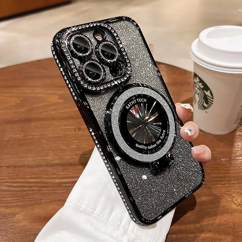 Glittrende Rhinestones Magnetisk iPhone-deksel med Usynlig Ståtte🔥