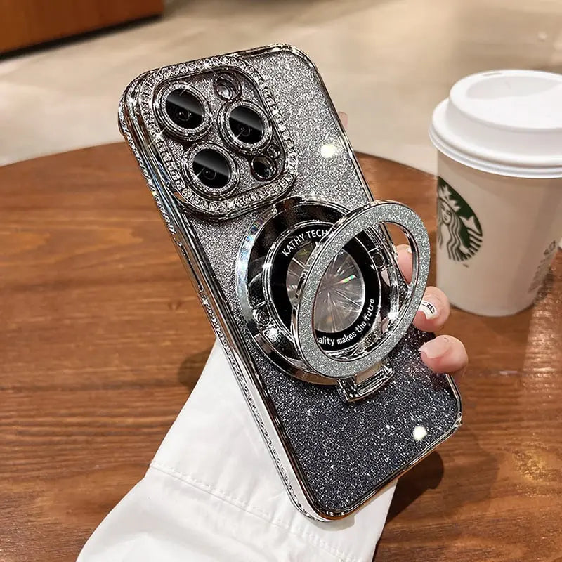 Glittrende Rhinestones Magnetisk iPhone-deksel med Usynlig Ståtte🔥