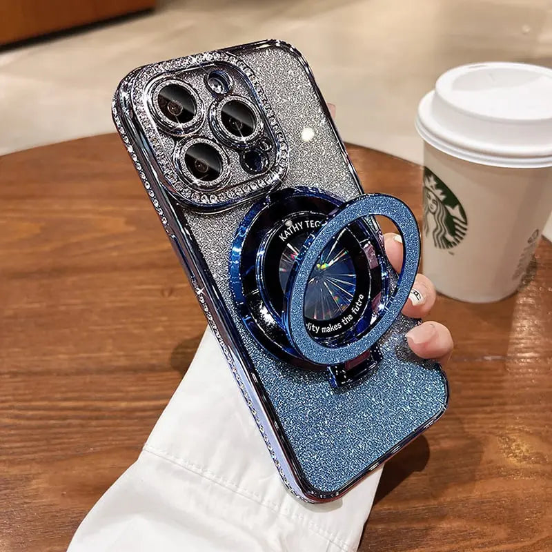 Glittrende Rhinestones Magnetisk iPhone-deksel med Usynlig Ståtte🔥