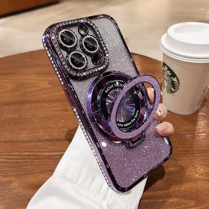 Glittrende Rhinestones Magnetisk iPhone-deksel med Usynlig Ståtte🔥