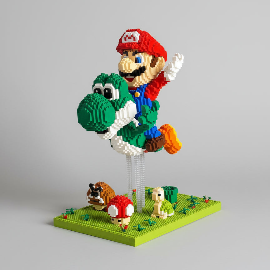 Flygende grønn dinosaur og rød rørlegger | Byggeklosser